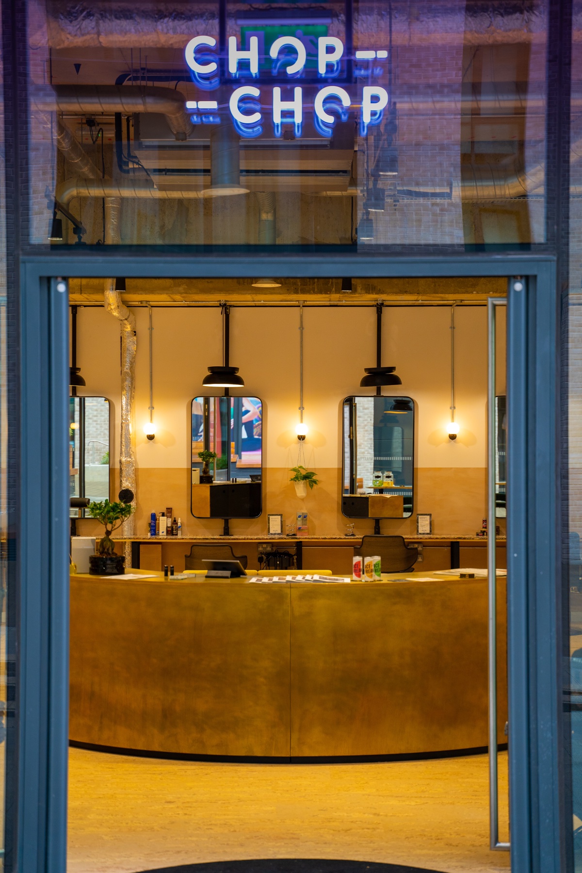 Commercial premises photographed through its full-height entrance